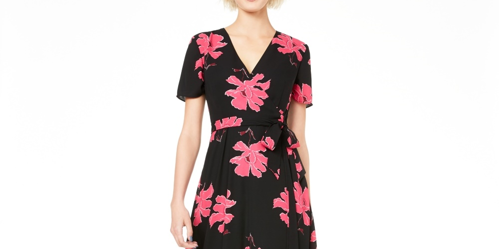 Vestido envelope estampado feminino Alfani, preto, tamanho 4, pequeno