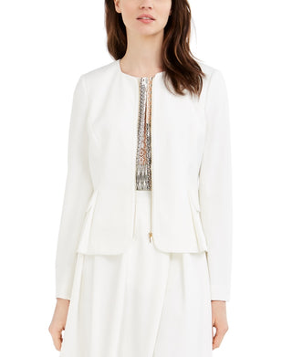 Jaqueta curta Calvin Klein feminina com zíper frontal e mergulho, branca, tamanho 14