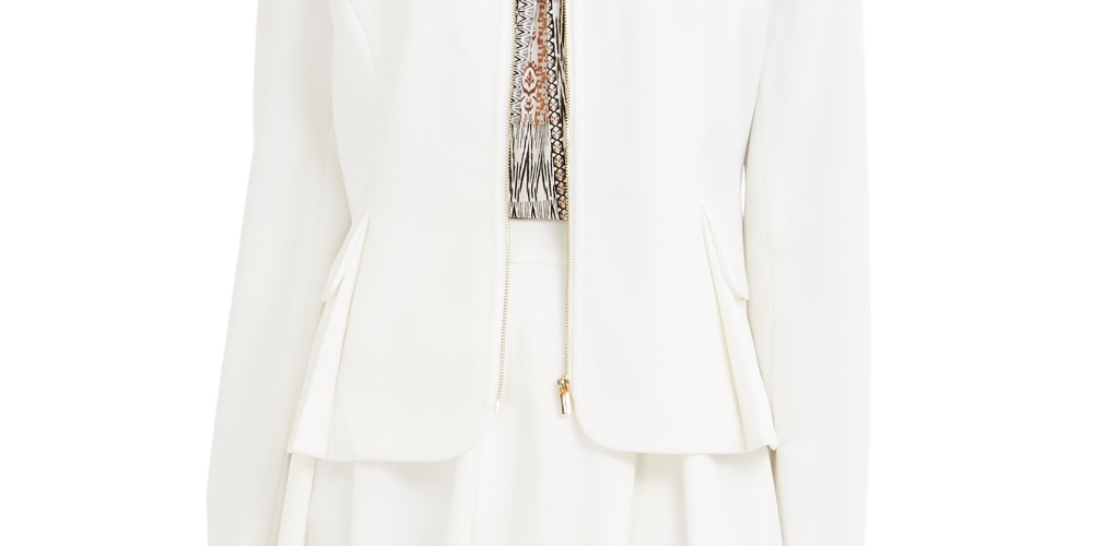 Jaqueta curta Calvin Klein feminina com zíper frontal e mergulho, branca, tamanho 14