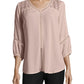 Blusa feminina John Paul Richard com acabamento em renda, rosa, tamanho grande