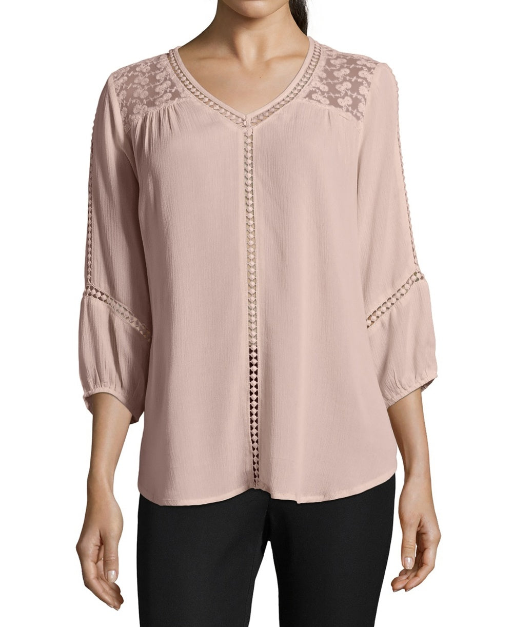 Blusa feminina John Paul Richard com acabamento em renda, rosa, tamanho grande