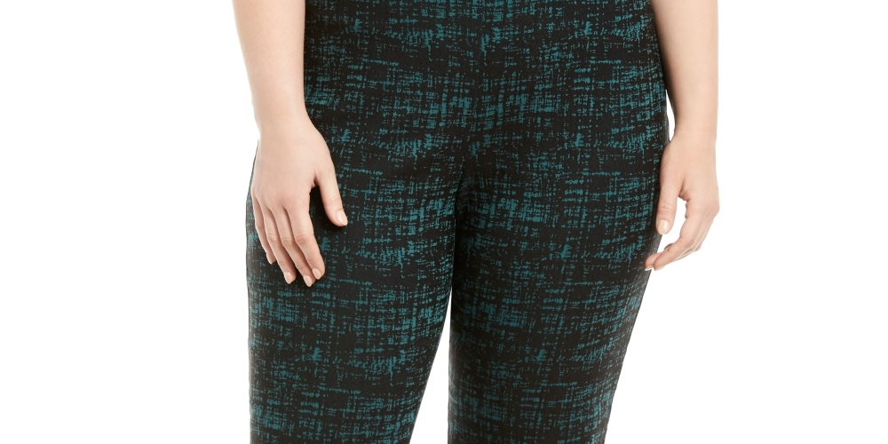 Calças femininas plus size jacquard pull-on da coleção JM, verde, tamanho pequeno e pequeno