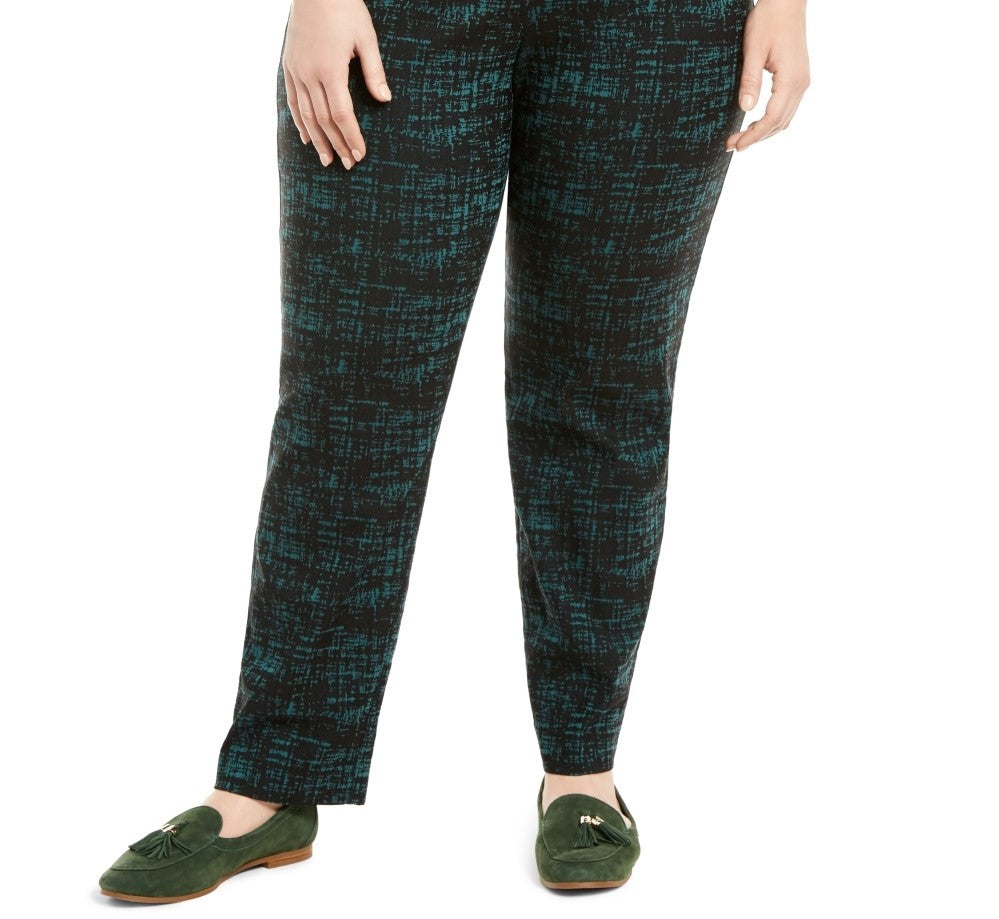 Calças femininas plus size jacquard pull-on da coleção JM, verde, tamanho pequeno e pequeno