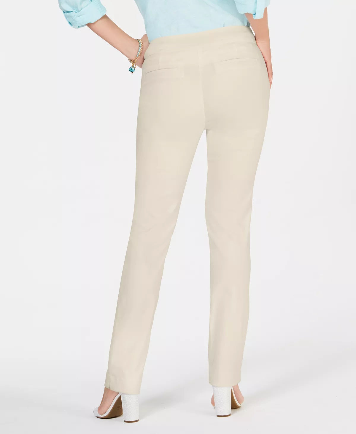 Calças femininas Charter Club Cambridge Skinny Pull-On com controle de barriga, comprimentos regular e curto, bege, tamanho 14
