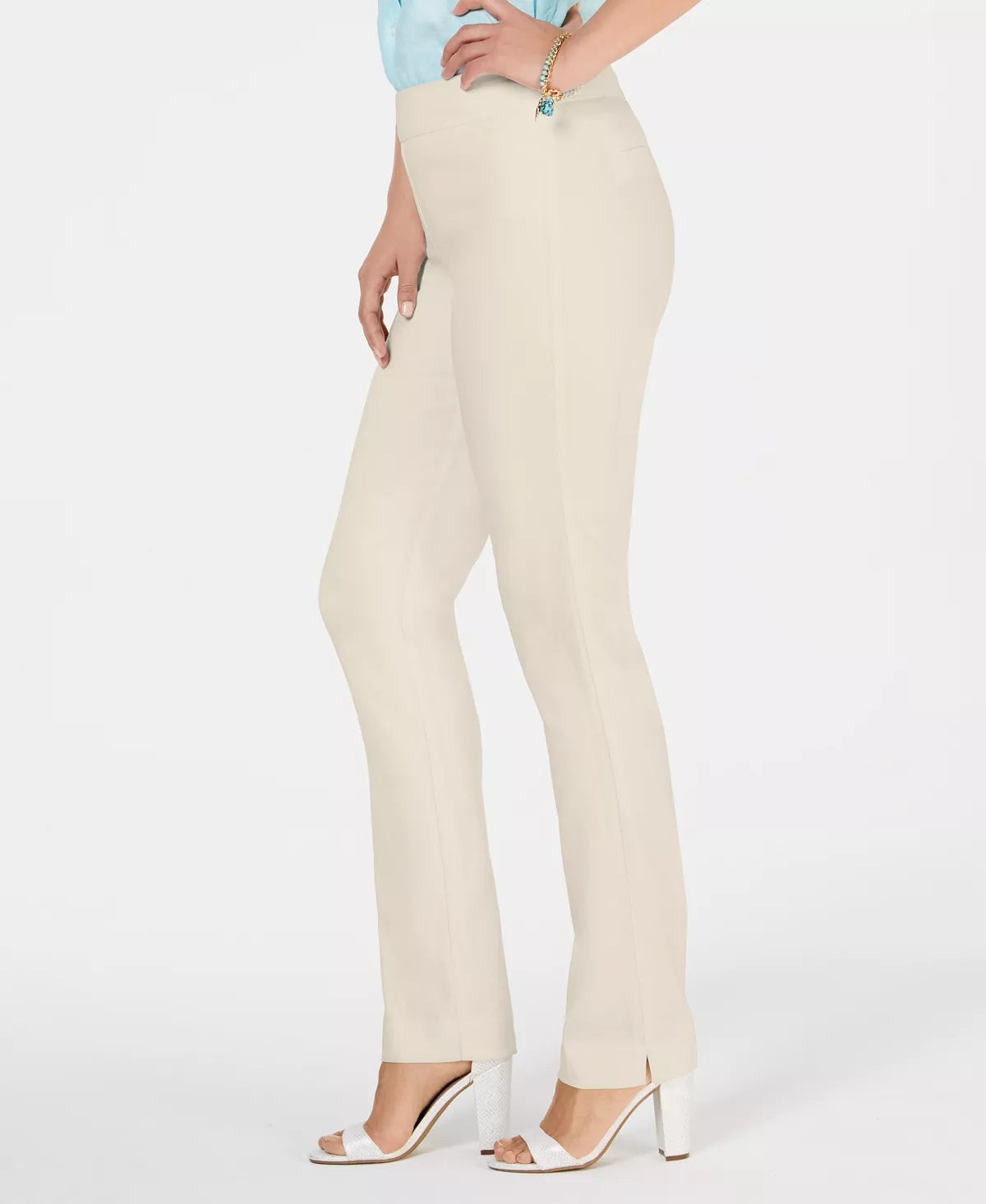 Calças femininas Charter Club Cambridge Skinny Pull-On com controle de barriga, comprimentos regular e curto, bege, tamanho 14
