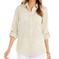 Camisa de linho feminina Charter Club bege tamanho extragrande