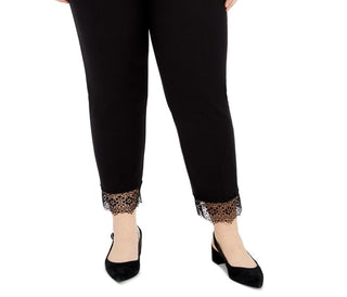 Calça feminina Alfani plus size com bainha de renda e ajuste folgado, preta, tamanho 20W