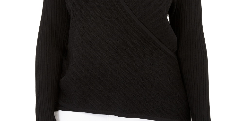 Suéter feminino plus size Pointelle Surplice da INC International Concepts, preto, tamanho 1X