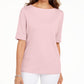 Karen Scott Blusa feminina com decote canoa e mangas curtas, rosa, tamanho pequeno