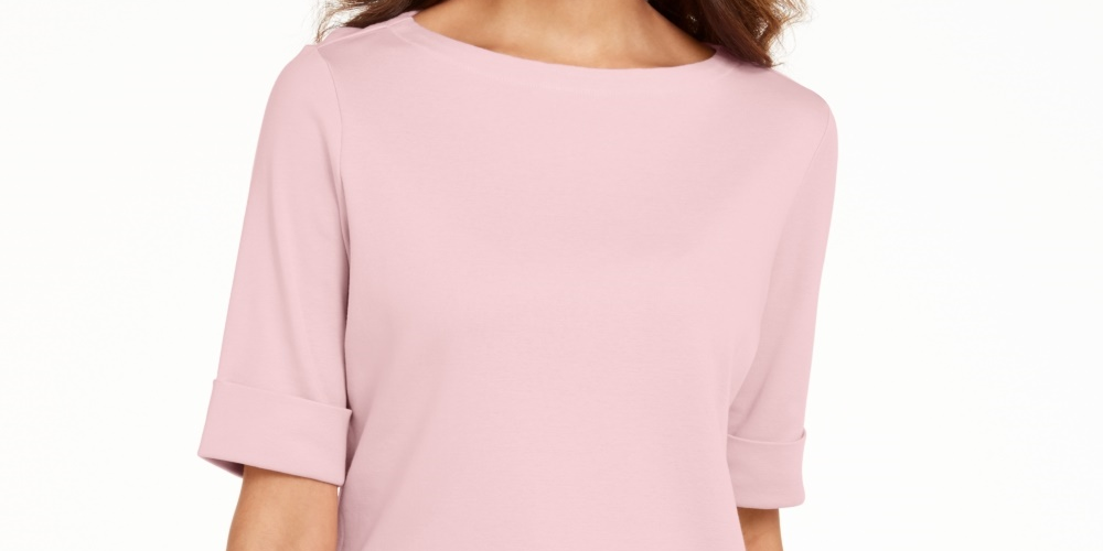Karen Scott Blusa feminina com decote canoa e mangas curtas, rosa, tamanho pequeno