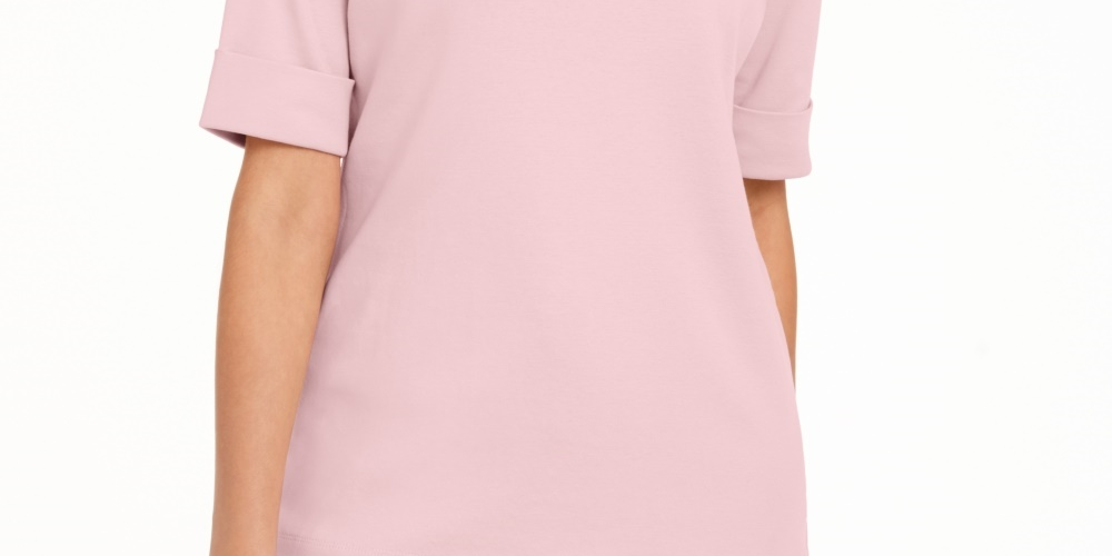 Karen Scott Blusa feminina com decote canoa e mangas curtas, rosa, tamanho pequeno