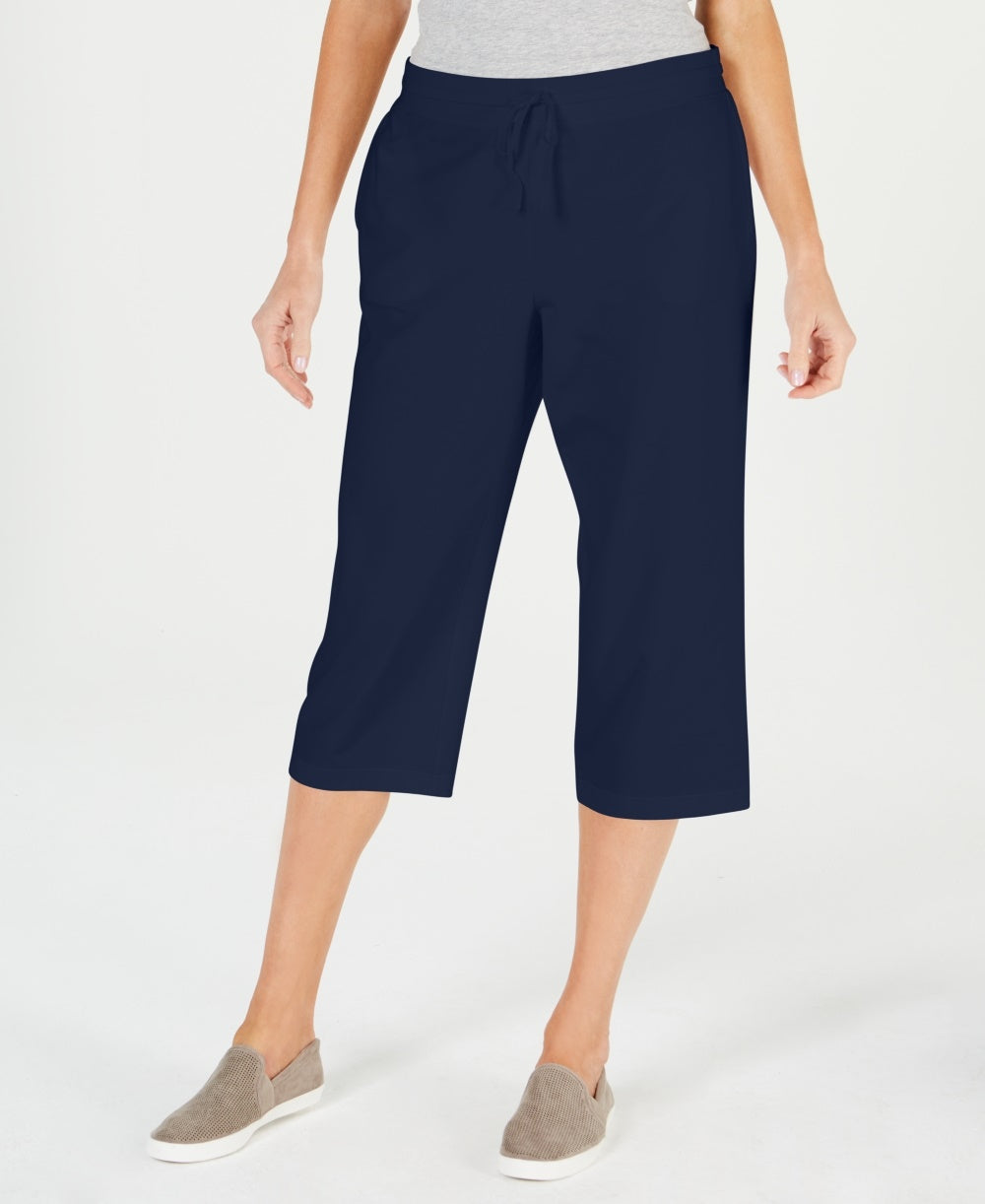 Calça Capri Karen Scott Feminina Petite com Cordão Azul Marinho Tamanho PM