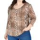 Blusa feminina plus size estampada com manga 3/4, marrom, tamanho 0X, da INC International Concepts
