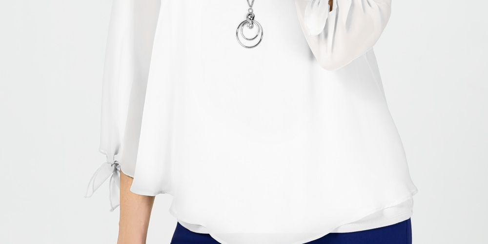 Blusa feminina com colar assimétrico JM Collection, branca, tamanho X-Large