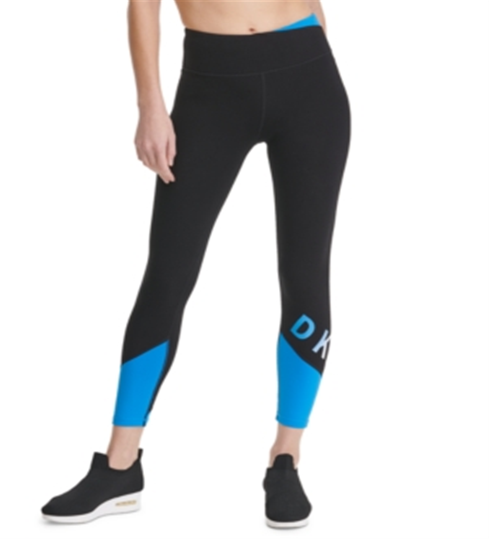 Leggings femininas esportivas DKNY Colorblocked no tornozelo, pretas, tamanho XS