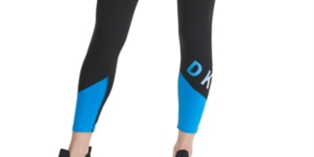 Leggings femininas esportivas DKNY Colorblocked no tornozelo, pretas, tamanho XS