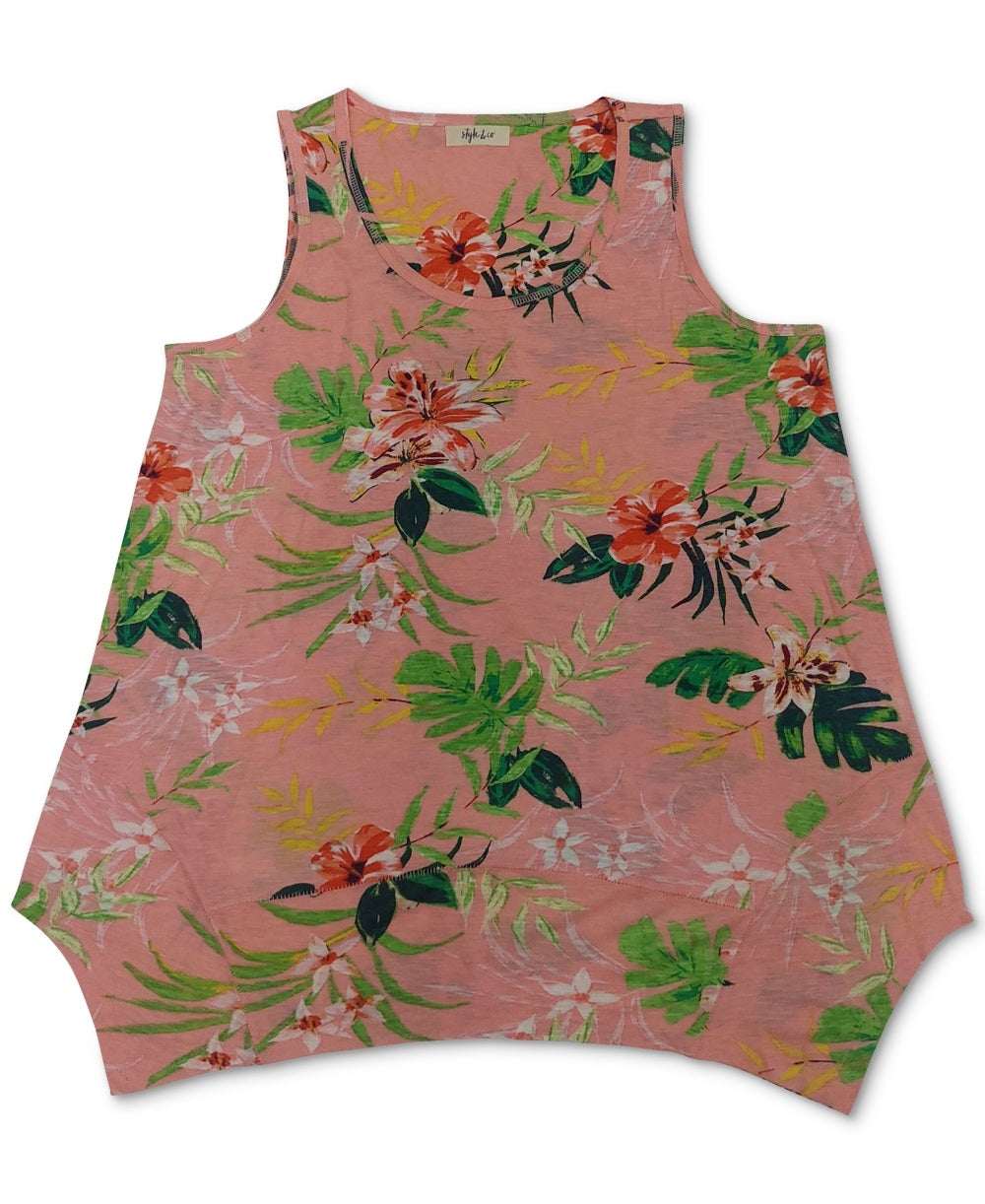 Regata feminina estampada com bainha assimétrica estilo &amp; co rosa tamanho extragrande