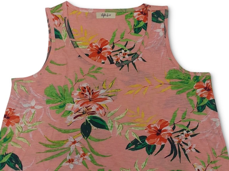 Regata feminina estampada com bainha assimétrica estilo &amp; co rosa tamanho extragrande