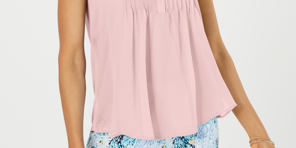 Blusa feminina sem mangas Charter Club Pintuck rosa tamanho grande