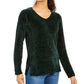 Karen Scott Suéter Feminino Petite Gola V Chenille Verde Escuro Tamanho Petite Pequeno