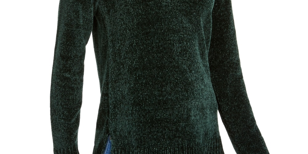 Karen Scott Suéter Feminino Petite Gola V Chenille Verde Escuro Tamanho Petite Pequeno
