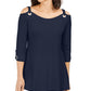 Túnica feminina JM Collection com ilhós e ombros descobertos, azul, tamanho pequeno