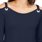 Túnica feminina JM Collection com ilhós e ombros descobertos, azul, tamanho pequeno