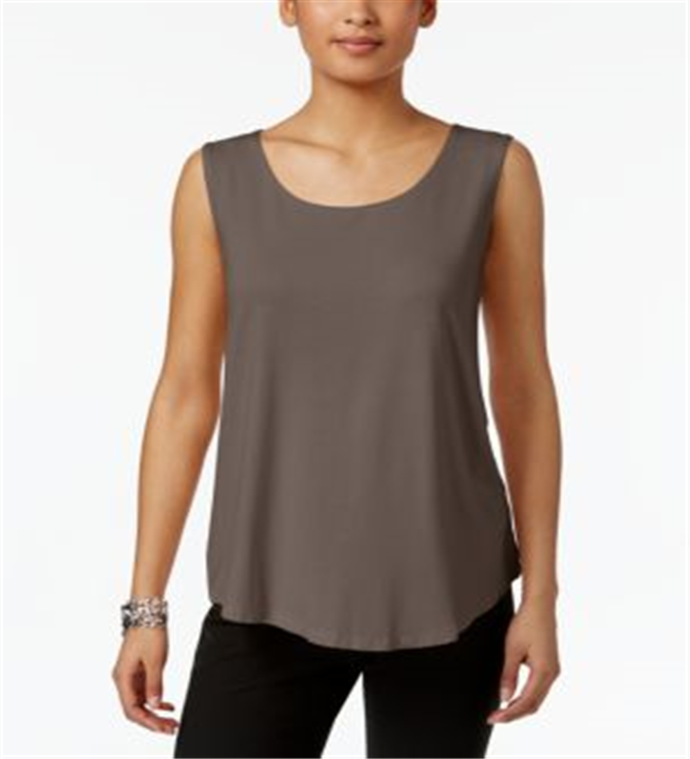 JM Collection Regata feminina com decote redondo, marrom, tamanho XS