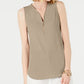 JM Collection Blusa feminina sem mangas com zíper, bege, tamanho pequeno