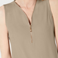 JM Collection Blusa feminina sem mangas com zíper, bege, tamanho pequeno