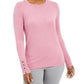 JM Collection Suéter feminino com gola redonda e punhos abotoados, rosa, tamanho pequeno, extragrande
