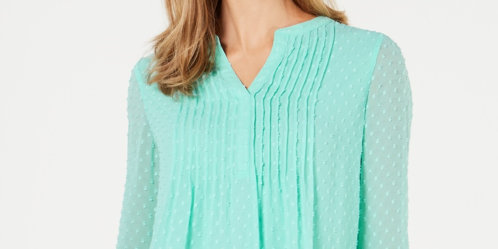 Charter Club Top feminino com babados duplos texturizados e pregas, tamanho grande, menta