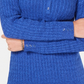 Karen Scott Suéter Henley de malha trançada de algodão feminino, tamanho P, azul