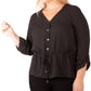 Blusa feminina plus size com cordão na cintura, tamanho 2X, preta, da NY Collection