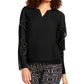 Thalia Sodi Top Feminino com Mangas Babadas e Enfeites, Preto, Tamanho Grande