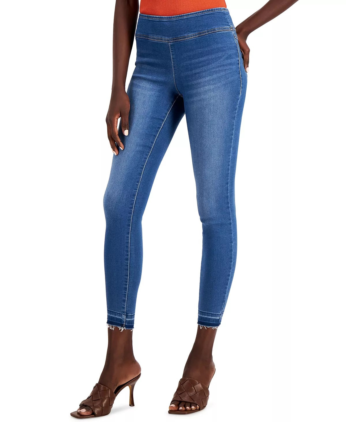 Calças jegging jeans femininas de cintura média, azul, tamanho 10, da INC International Concepts