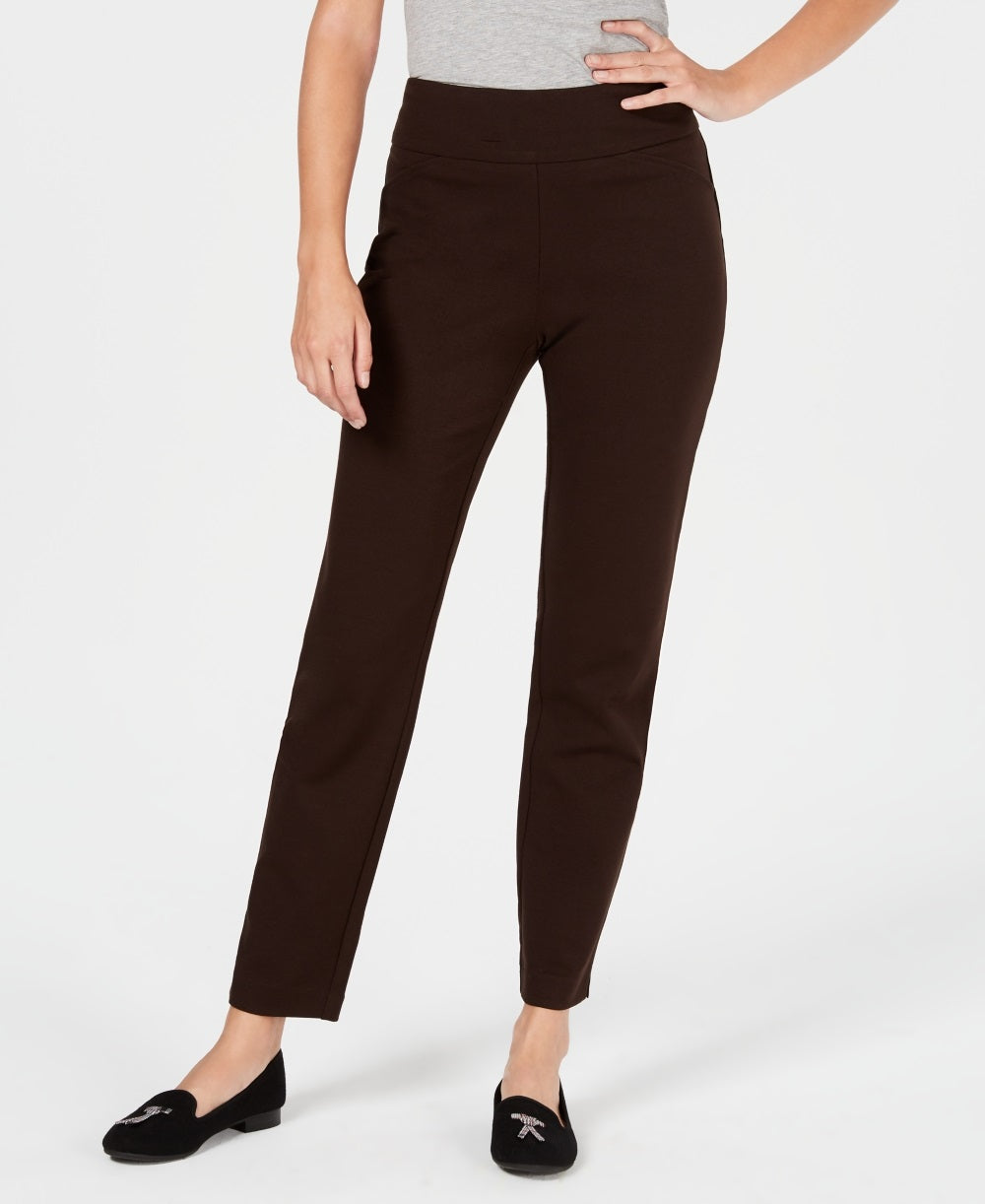 Calça feminina Charter Club Pull On Ponte Knit Marrom Tamanho 4 Petite