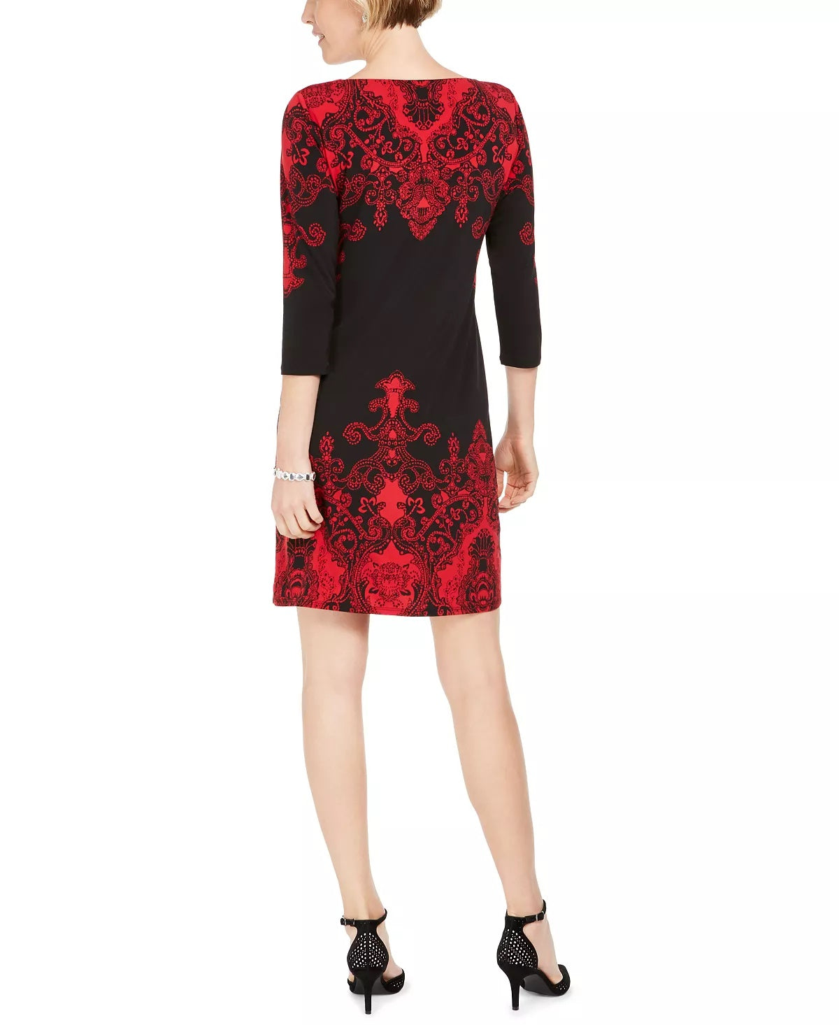 Vestido estampado feminino JM Collection Petite, preto, tamanho pequeno