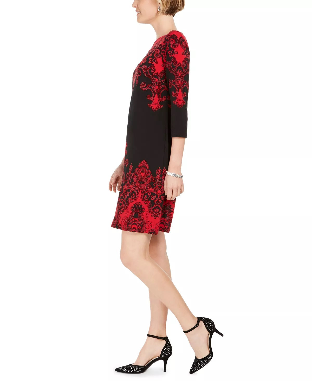 Vestido estampado feminino JM Collection Petite, preto, tamanho pequeno