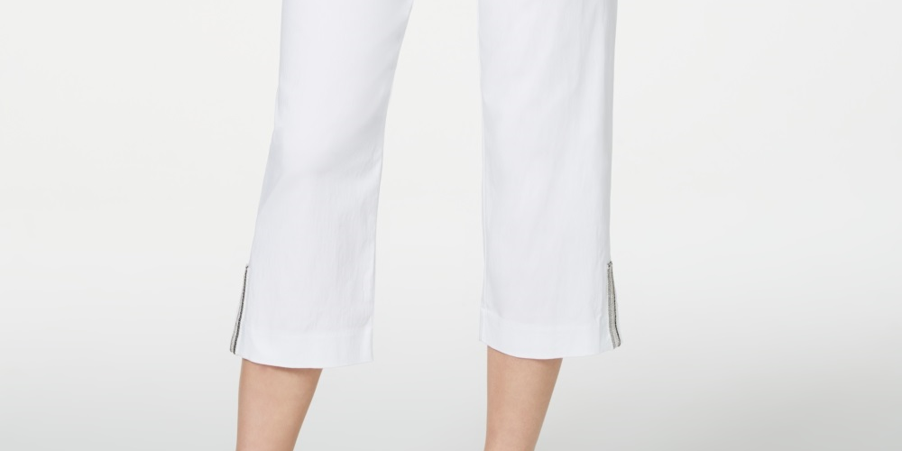 Calça Capri Feminina JM Collection com Bainha Embelezada, Branca, Tamanho X-G
