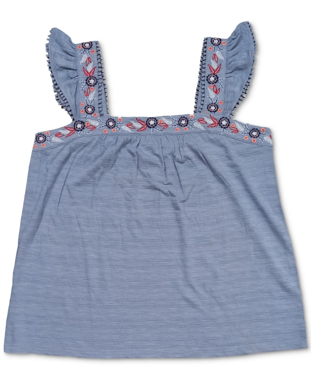 Top feminino Pointelle Linear Jacquard com alças bordadas, azul, tamanho 0X, da Style &amp; Co