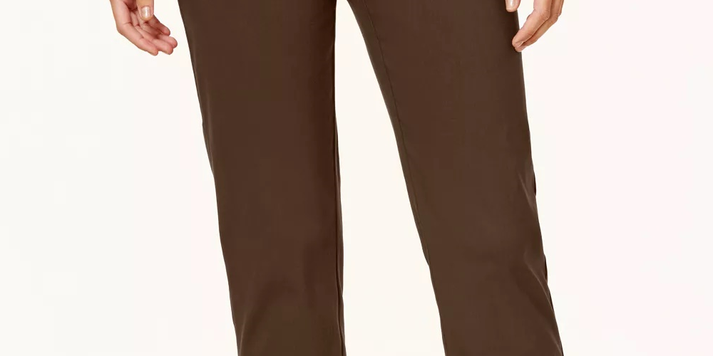 Calça feminina Alfred Dunner Classics Allure Pull-On Slim Leg Marrom Tamanho 18