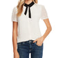 Top CeCe Feminino com Bolinhas e Acabamento Contrastado, Branco, Tamanho Médio