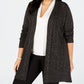 Karen Scott Cardigan Feminino Plus Pointelle Frente Aberta Preto Tamanho 0X