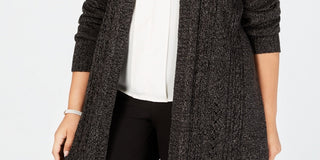 Karen Scott Cardigan Feminino Plus Pointelle Frente Aberta Preto Tamanho 0X