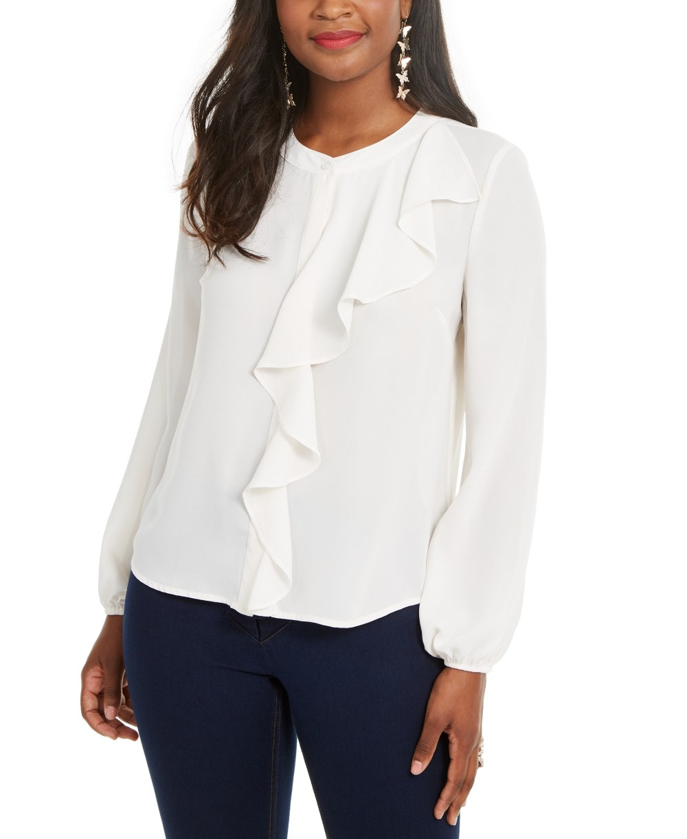 Blusa feminina com babados Thalia Sodi, branca, tamanho X-S