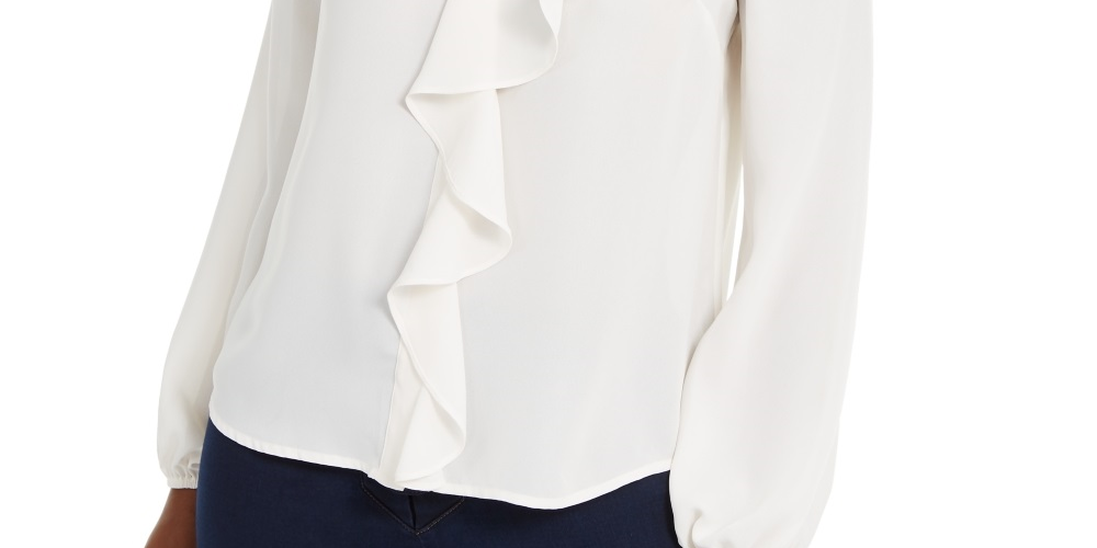 Blusa feminina com babados Thalia Sodi, branca, tamanho X-S