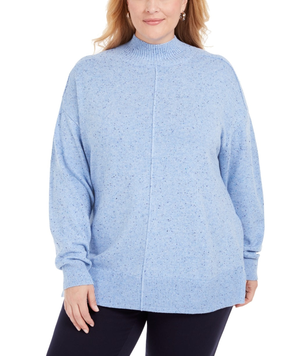 Karen Scott Suéter Feminino Plus com Gola Simulada Azul Tamanho 3X
