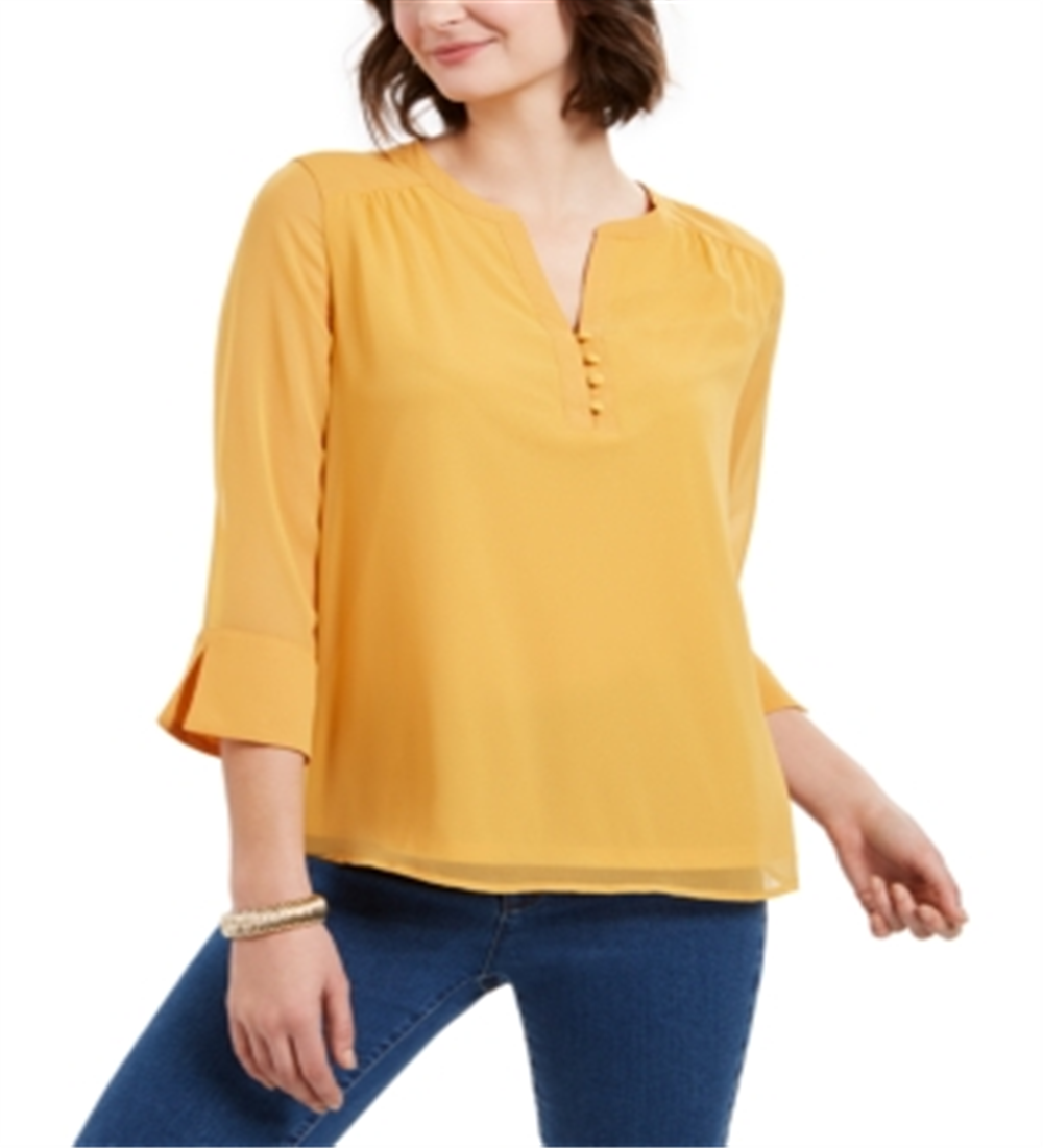 Top feminino Charter Club com manga transparente, amarelo, tamanho extragrande