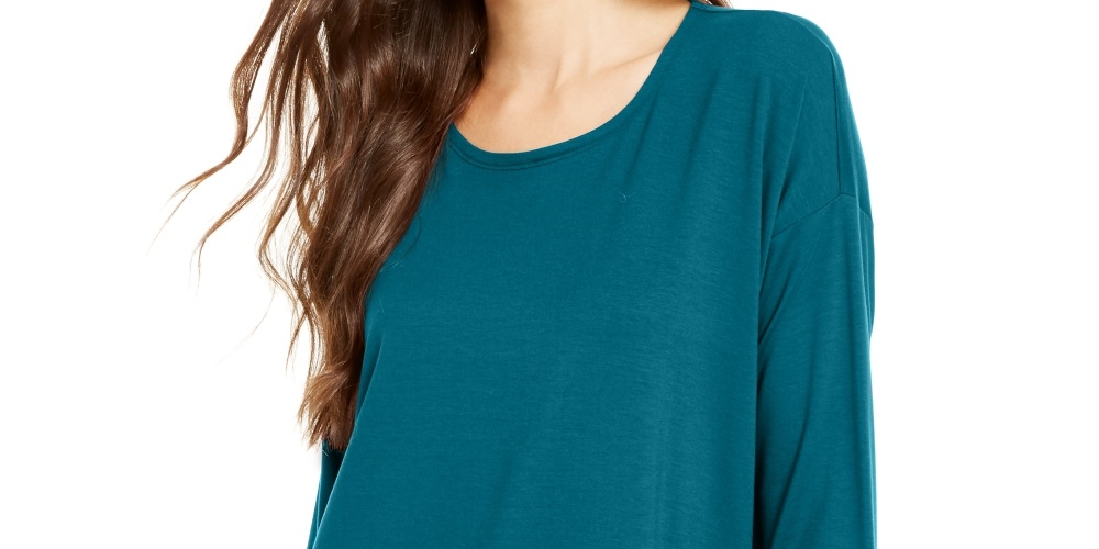 Túnica feminina Eileen Fisher com decote redondo, azul, tamanho médio